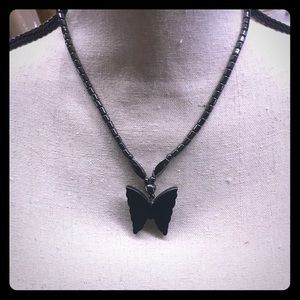 Metallic beaded butterfly necklace